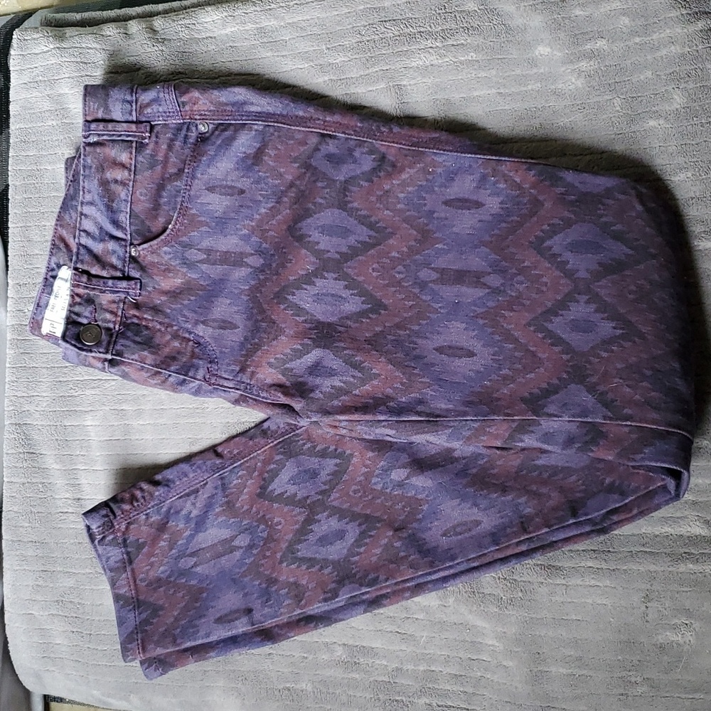 Free People Ikat Aztec Print Skinny Jeans Long Tall 31 Inch Inseam